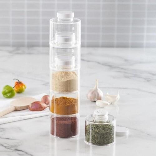 Visible 6Pcs Useful Stackable Transparent Seasoning Tower Small Seasoning Boxes Stackable Kitchen Storage Application
