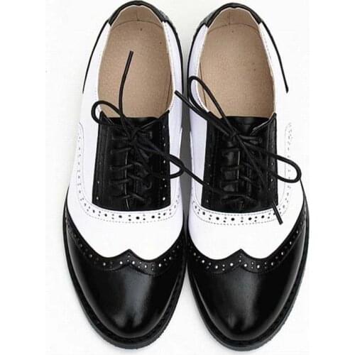 Women Lace-up Casual Brogue Shoes Genuine Leather Woman Flats Shoes for Ladies Vintage Bullock Leisure Oxfords Big Size 34-43 44