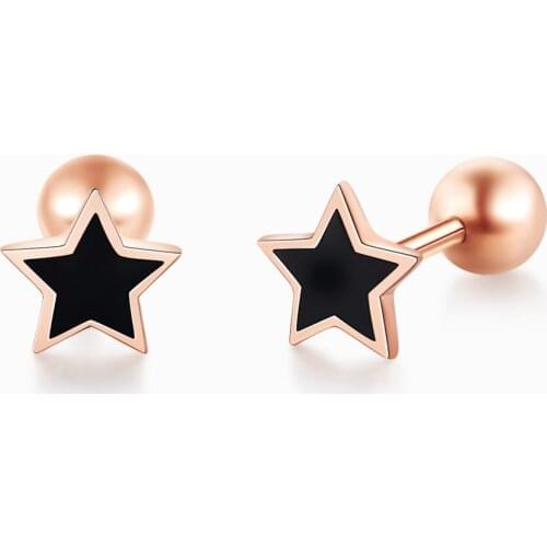 Pure 18K Rose Gold Earrings Women AU750 Star Stud Earrings Good Gift