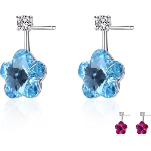 SILVERHOO 925 Sterling SilverDrop Earrings For Women Austria Crystal With Lovely Flower Party Earrings Simple Gift Trend 2021