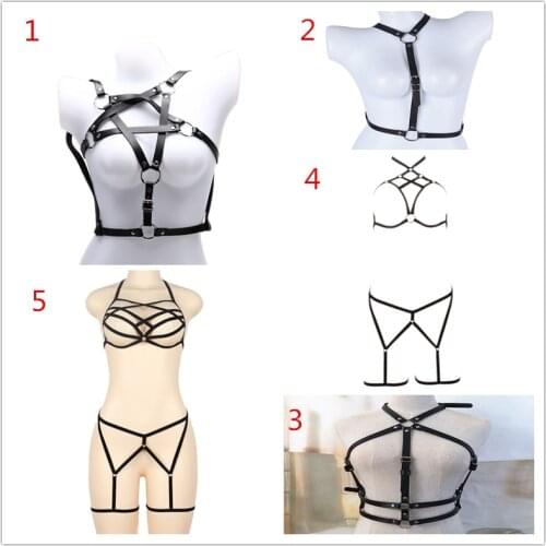 Woman Pentagram Punk Style PU Leather Harness Bra Belts Sexy Lingerie Body Bondage Caged Bralette Gothic Bra Garters 5 Styles
