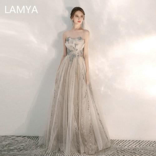 Robe De Soiree Sparkle Evening Dresses LAMYA Long A-line Sweetheart Formal Dresses Women 2021 Elegant Gownsgant Gowns Sleeveless