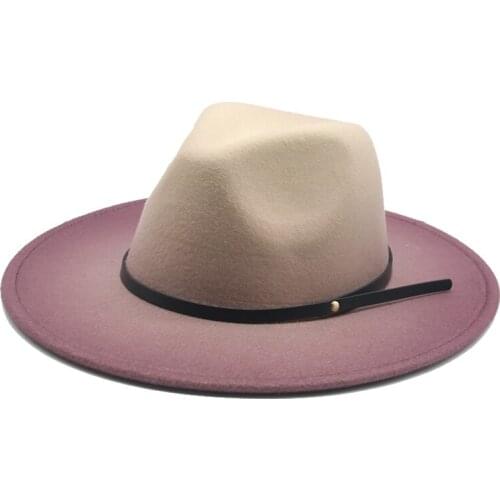 Winter hats women Wide Brim Gradient jazz caps women winter hats church casual vintage black green men winter fedora felted hats