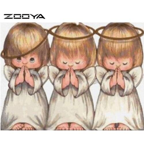 ZOOYA Cross Stitch Diamond Painting Rhinestone Embroidery Resin Set Canvas Craft Fabric Mosaic Handcraft Three Small Angel F459