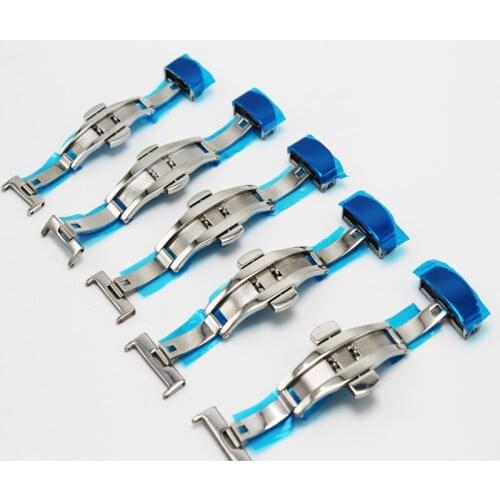 10pcs/lot 304L Solid Double Push Button Fold Watch Buckle Butterfly Deployment Clasp Silver Replacement 18 20 22mm