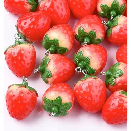10pcs Resin Pendants Imitation Fruit Red Strawberry Charms for DIY Jewelry Making Earrings Bracelet Accessories