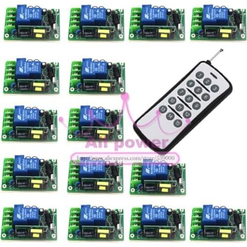 1CH RF Wireless Remote Control Switch 1Transmitter&15Receiver 85V-280V for Light/LED/Lamp Applicance Toggle Momentary Latched