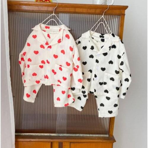 2021 new cotton girls boys 2 pcs set autumn printed shirt+long pants soft kids suit