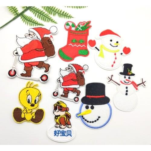 20pcs/lot Christmas series patches iron on cloth stickers DIY badges embroidered Santa Claus Christmas sock patches for clothes