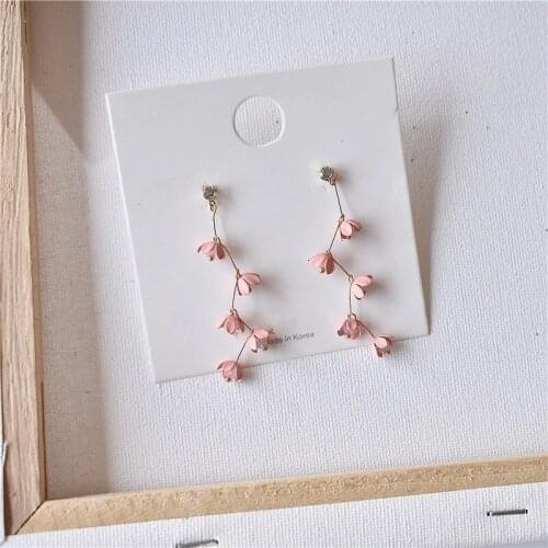 2021 Korean Earrings Sweety Girls Pink Flower Small Fashion Female Dangle Blossom Earrings Elegant Accessories Boucle D'oreille