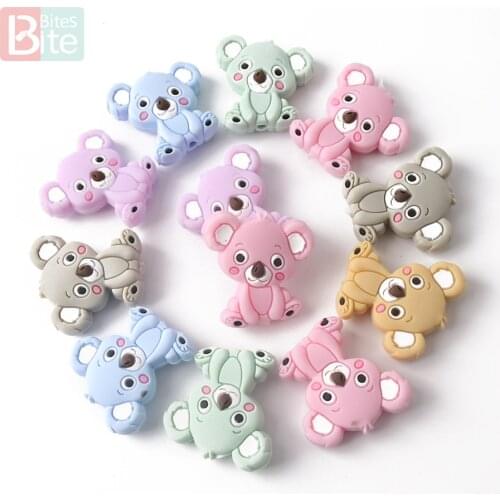 Bite Bites 3PC Koala Silicone Beads Cartoon Animal Mini Bear Diy Teething Toys Food Grade Silicone BPA Free Baby Teether