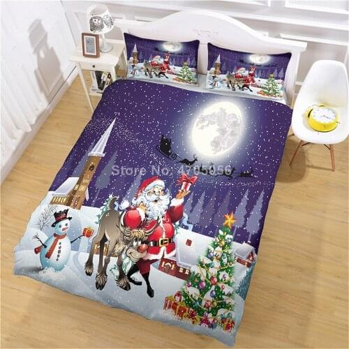 3Pcs/Set Home Textile Christmas Style 3D Cartoon Bedding Sets Merry Christmas Gift Beddingset Bed Duvet Cover with Pillowcase