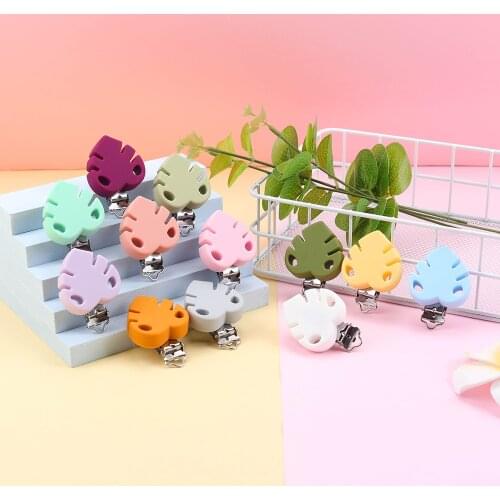 Sunrony 3pcs Leaf Pacifier Clip Silicone Beads Baby Teether Teething Accessories Clip Pacifier Buckle Toy DIY Beading tool