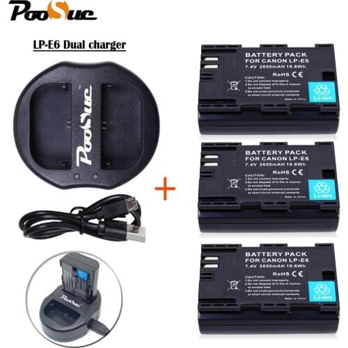 3x LP E6 LPE6 LP-E6 Camera Battery+ USB Dual Charger For Canon EOS 5DS 5D Mark II MARK III 6D 7D 60D 60Da 70D 80D DSLR 5DSR