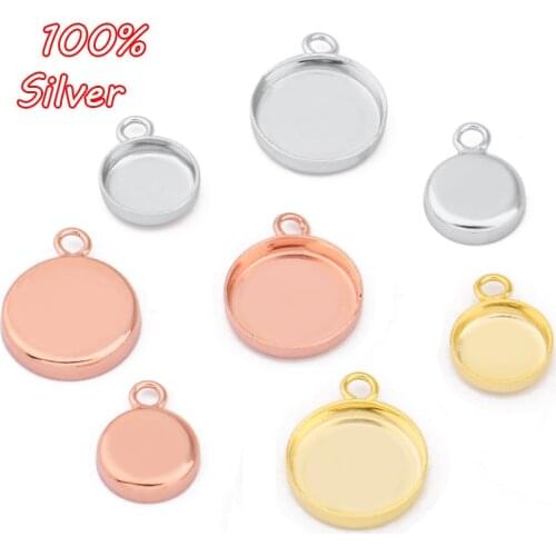 4pcs 925 Sterling Silver Pendant Bracelet Cabochon Blank Base Fit 6mm 8mm DIY Jewelry Making Accessories Findings Components