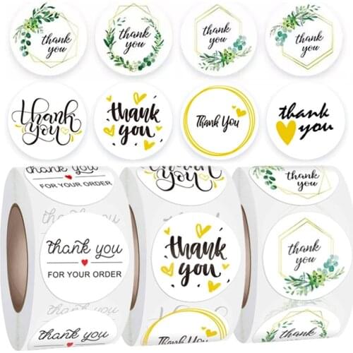 500pcs/roll Ins Style green Thank You Stickers for Business Package Seal Label Party Wedding Gift Decoration Stationery Sticker