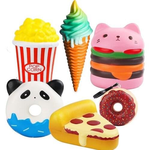 6Pcs/Set Jumbo Food Novelty Squeeze Toys Hamburger Popcorn Pizza Ice Cream Kawaii Soft Slow Rising Toys as Gifts for Children
