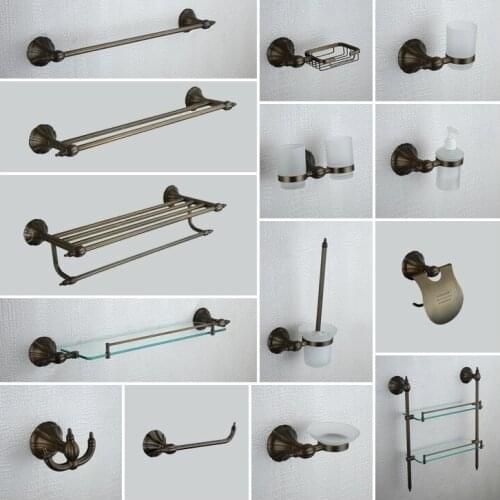 Antique Brass 14PCS/Set Towel rack Paper holder Toilet brush Soap basket shelf Bathroom hardware accessories Set