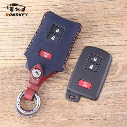 DANDKEY 2018 Newest Genuine Leather Protector Key Case Fob For Toyota Prius C Land Cruiser Tacoma 2012-2017 3 Buttons
