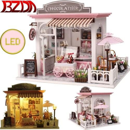 BZDA City Wooden House Building Blocks DIY 3D Wooden Doll House Miniature with Furniture Toys Children Brithday Gift Home Decr
