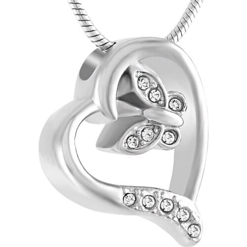 Ash Holder For Women Crystal Butterfly Heart Urn Hold Ashes Memorial Jewelry For Pet/Human Ashes Cremation Necklace Hold Ashes