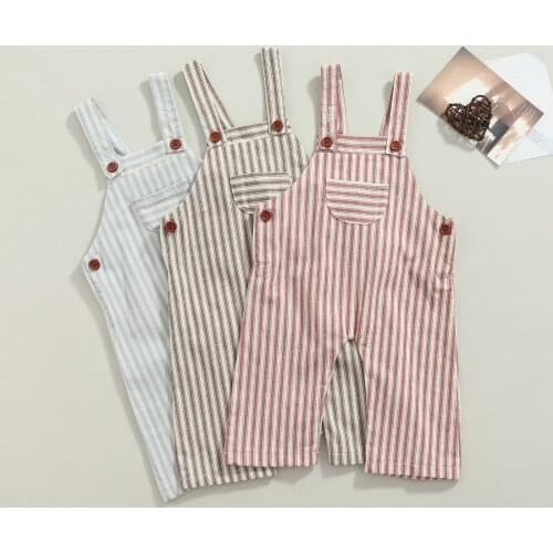 New Newborn Baby Romper Jumpsuit Stripe Sleeveless Boys Girls Infant Button Casual Suspender Romper Kid Overalls