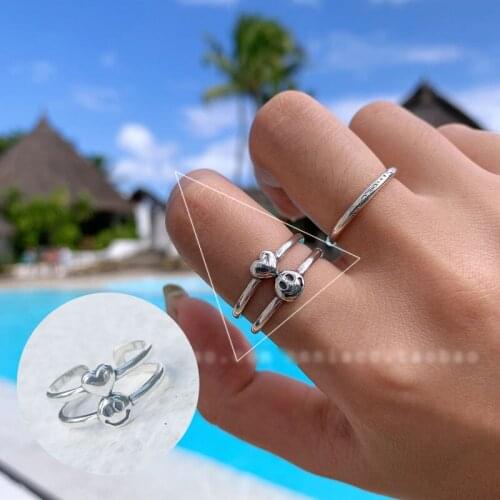 Double Layer Smile Face Heart Couple Rings Vintage Silver Color Adjustable Size Lovers' Gifts To Each Other Jewelry Accessories