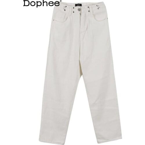 Straight-Cut Jeans for Women Spring and Summer New Denim Pants High Waist Loose Drooping Wide-Leg Pants White Jean Trousers