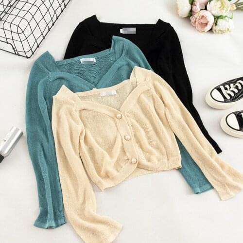 Elegant Women V-neck Long Sleeve Basic Ruffle Knitted Cardigan Pearl Button Shirt Vintage Short Elastic Slim Outwear Blouse Tops