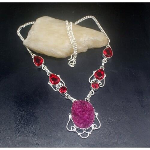 Gemstonefactory Jewelry Big Promotion 925 Silver Natural Druzy Red Garnet Magic Fashion Women Chain Necklace 47cm 202101376