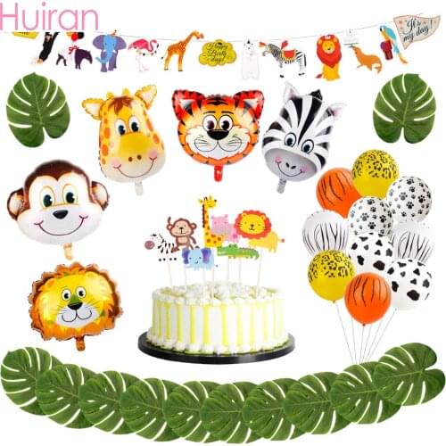 Huiran Happy Birthday Balloons Birthday Party Decor Kids Animal Number Baloon Safari Jungle Party Birthday Party Supplies Ballon
