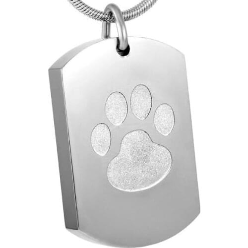 IJD8416 Big Paw Print on Blank Tag Memorial Urn Pendant for Pet Stainless Steel Ashes Keepsake Cremation Necklace Free Engraving