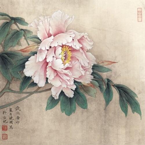 Chinese style peony flower green leaves scenery oil painting canvas printings printed on canvas home wall art decoration picture