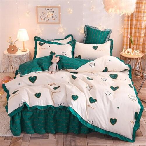 Bedding Set Aloe Cotton Four-piece Simple Skin-friendly Sanding Duvet Cover Imitation Cotton Small Fresh Bedding Set