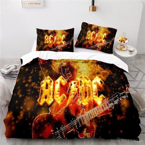 AC DC Rock Band 3D Print Bedding Set Queen King Size Comforter Cover with Pillowcase Soft Duvet Cover Set for Home Bedroom Decor