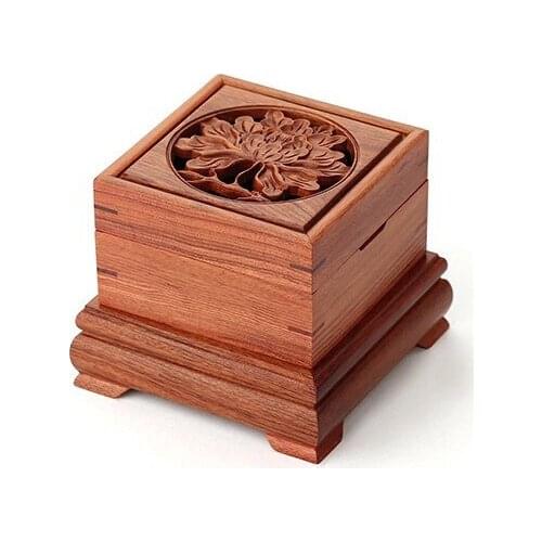 Redwood crafts African rosewood hollow carved peony dish incense censer with incense box wholesale Square