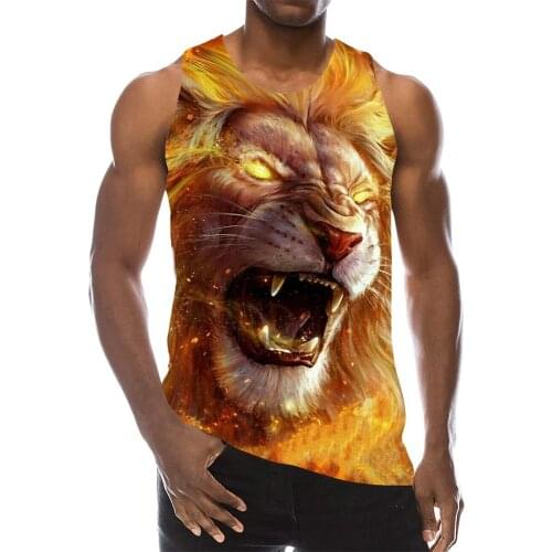 Mens Lion Tank Top 3D Print Beach Sleeveless Pattern Top Animal Graphic Vest