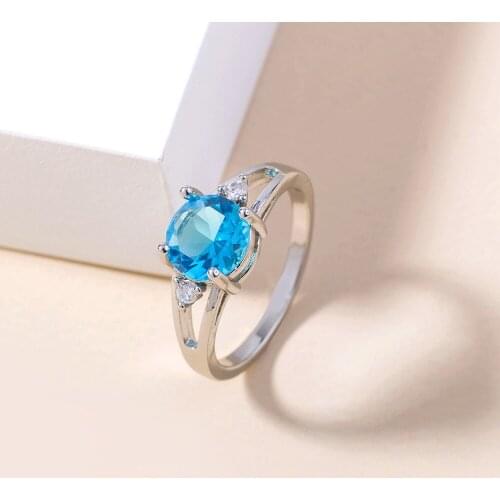 Fashion Deep Sea Blue Zircon Ring for Women Bilateral White Small Zircon Copper Ring Jewelry Lady Engagement Wedding Ring