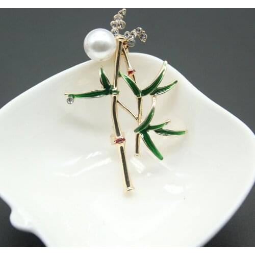 Fashion Pearl Crystal Enamel Bamboo Brooches For Women 2019 Vintage Plant Brooch Pins For Men Jewelry Dropshipping