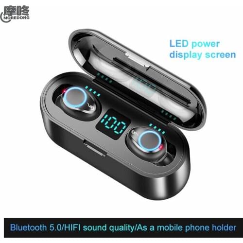 MOREDONG Bluetooth True Wireless Earphones 5D Stereo Earbuds Mini TWS Waterproof Headfrees 2200mAh Power Bank For Smart phones