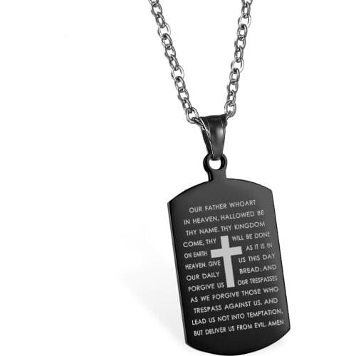 Retro Cross Bible Mens Necklace with "Our Father Whoart In Heaven Dog Tag Pendant Religious Jewelry Mens Gift 20Inch Chains