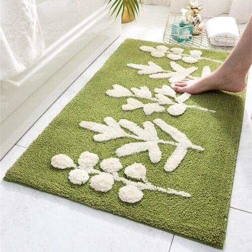 Green Leaves Bathroom Non-slip Thick Fluff Absorbent Home Entrance Rugs Shower Bath Door Mat