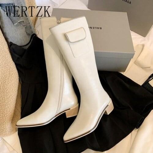 2021 New Pu Leather Thick Med High Heels Bag Decoration Equestrian Boots Winter Shoes Fashion Zip Cool Knee High Boots