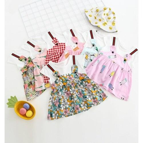 New Korean version of princess dress in summer 2019, cotton silk, lovely fake two-piece childrens dress princess dress