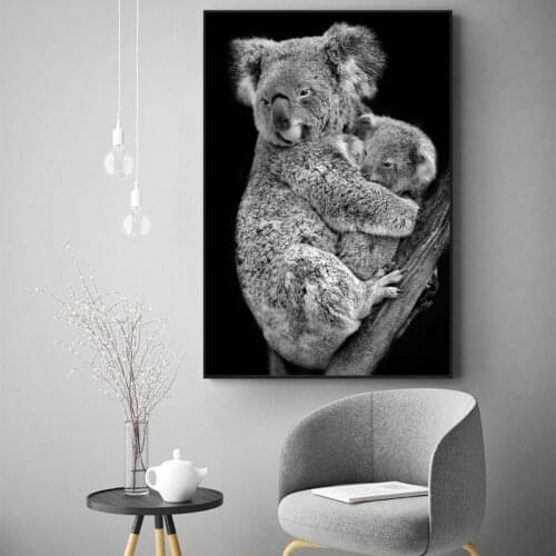New Design Koala And Her Baby Print Black and White Picture Canvas Painting Wild Life Photography Animal Zoo Poster Wall Decor