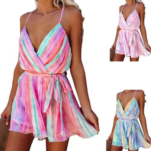 Ruffled Sling Dress Low Cut Belt Backless V-neck Summer Dress Daily Wearing Loose Mini Dress Female Oversize Beach Dress Vestido