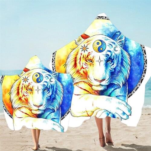 3D Animals Tiger Microfiber Hooded Towel For Kids Adult Bath Towel With Hood Wearable Beach Cloak