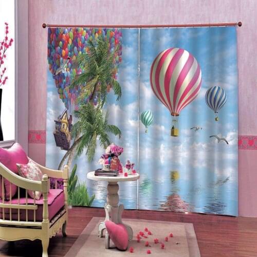 European Modern Colorful balloons 3D curtain for living room bedroom Blackout Window Drapes Sets (Left and right side)