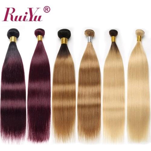 RUIYU Ombre Hair Bundles 1b/#27/#99/1B/Burgundy/613# 3Pcs Brazilian Hair Weave Bundles Non Remy Straight Human Hair Extensions