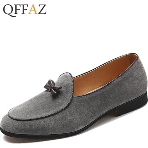 QFFAZ High Quality Suede Leather Doug Shoes 2021 Fashion Casual Moccasin Flat Bowknot Slip-On Driver Shoes Dress Loafers Shoes